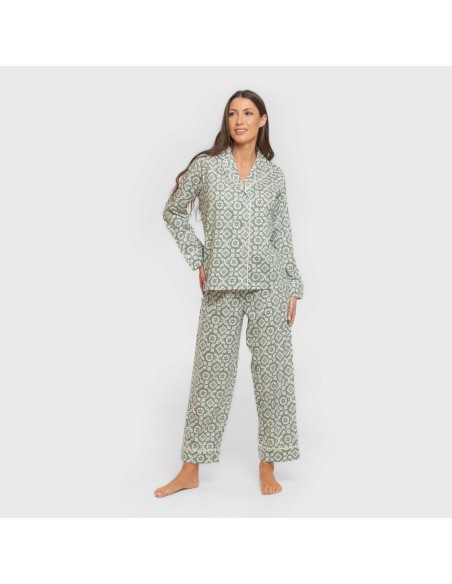 Pijama largo camisero algodón mujer Eugenia verde keike Pijama largo camisero algodón mujer Eugenia verde keike