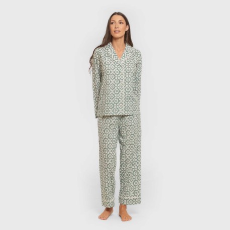 Pijama largo camisero algodón mujer Eugenia verde keike