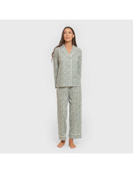 Pijama largo camisero algodón mujer Eugenia verde keike Pijama largo camisero algodón mujer Eugenia verde keike