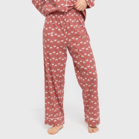 Pijama largo camisero algodón mujer Calendula marsala