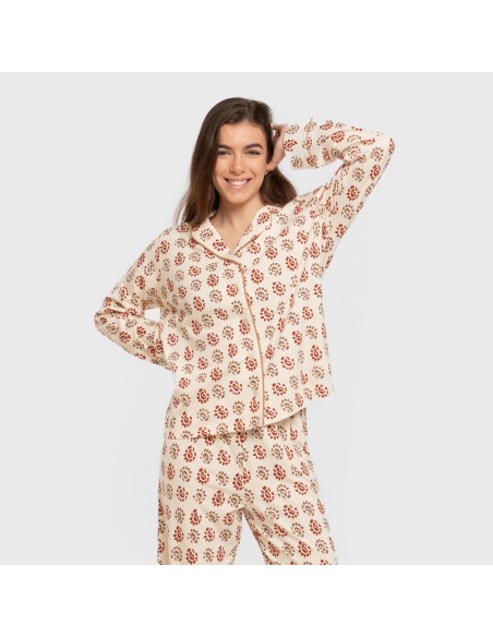 Pijama largo camisero algodón mujer Brianda teja Pijama largo camisero algodón mujer Brianda teja