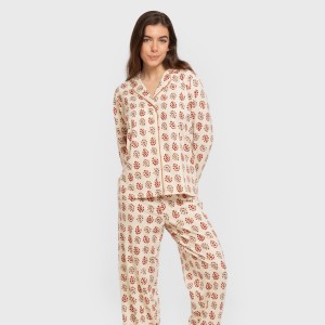 Pijama largo camisero algodón mujer Brianda teja 2