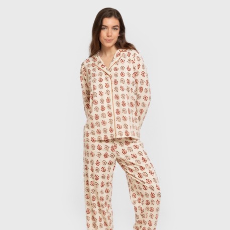 Pijama largo camisero algodón mujer Brianda teja