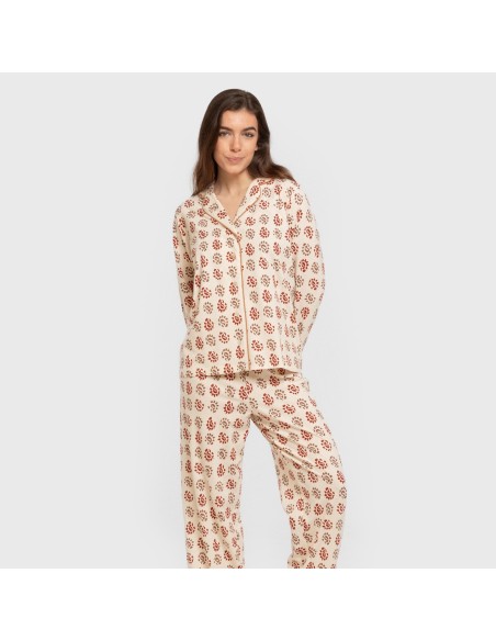 Pijama largo camisero algodón mujer Brianda teja Pijama largo camisero algodón mujer Brianda teja