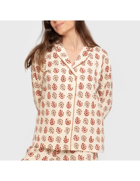 Pijama largo camisero algodón mujer Brianda teja Pijama largo camisero algodón mujer Brianda teja