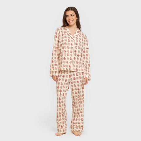 Pijama largo camisero algodón mujer Brianda teja