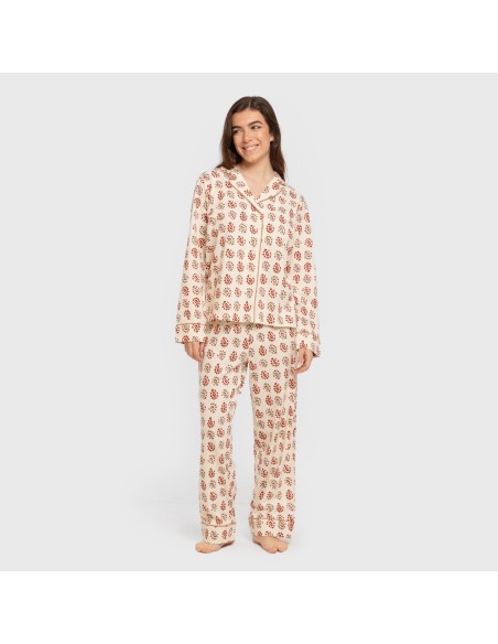 Pijama largo camisero algodón mujer Brianda teja Pijama largo camisero algodón mujer Brianda teja