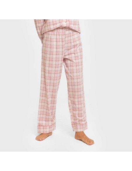 Pijama largo camisero algodón mujer Cuadro Moni rosa Pijama largo camisero algodón mujer Cuadro Moni rosa