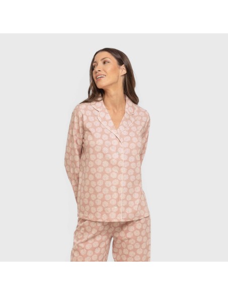 Pijama largo camisero algodón mujer Medusa rosa Pijama largo camisero algodón mujer Medusa rosa