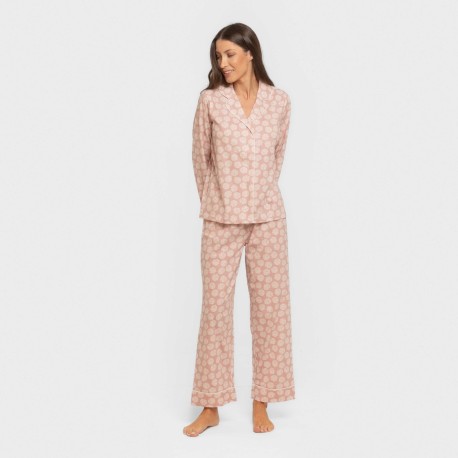 Pijama largo camisero algodón mujer Medusa rosa