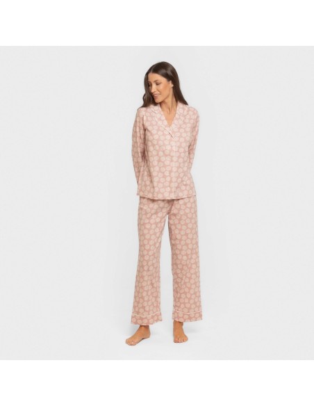 Pijama largo camisero algodón mujer Medusa rosa Pijama largo camisero algodón mujer Medusa rosa