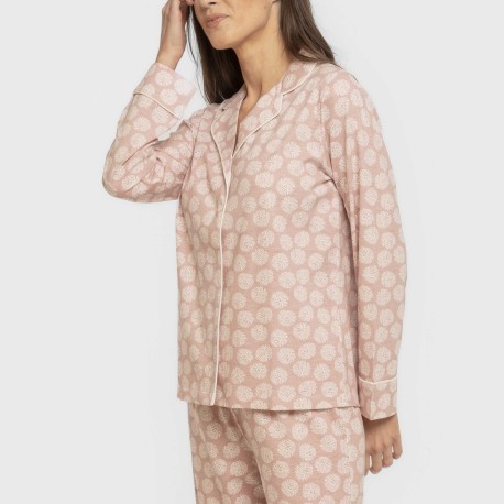 Pijama largo camisero algodón mujer Medusa rosa