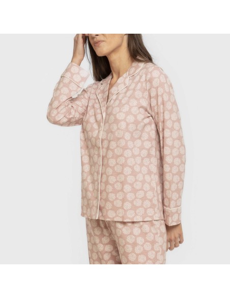 Pijama largo camisero algodón mujer Medusa rosa Pijama largo camisero algodón mujer Medusa rosa