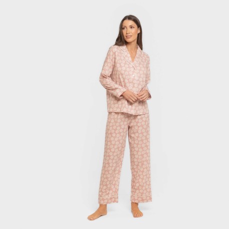 Pijama largo camisero algodón mujer Medusa rosa