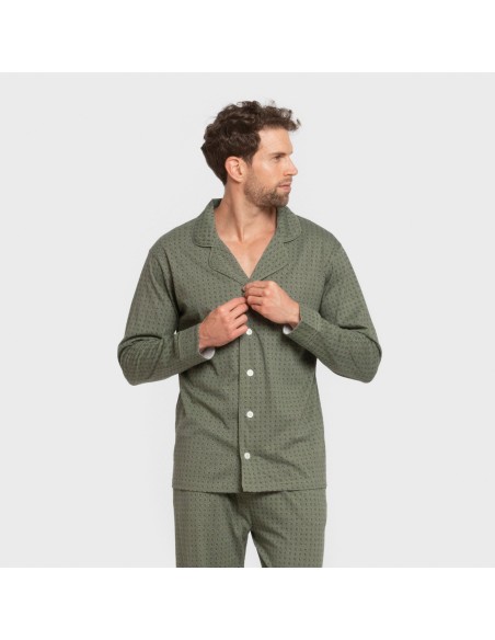 Pijama largo camisero algodón hombre Conde verde caceria