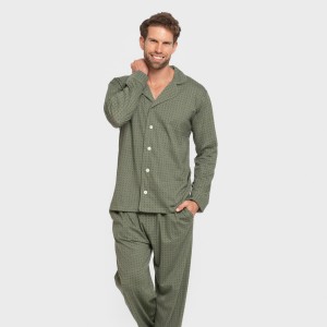 Pijama largo camisero algodón hombre Conde verde caceria 2