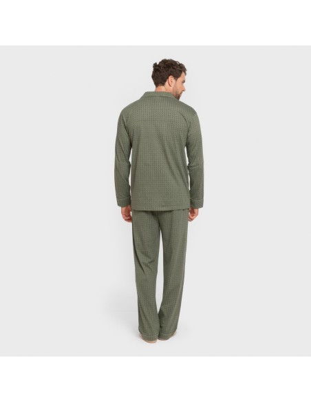 Pijama largo camisero algodón hombre Conde verde caceria