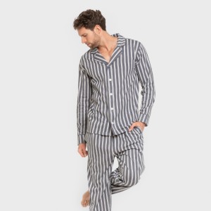 Pijama largo camisero algodón hombre Raya Marsella indigo 2