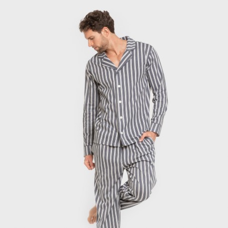 Pijama largo camisero algodón hombre Raya Marsella indigo