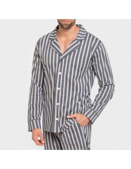 Pijama largo camisero algodón hombre Raya Marsella indigo