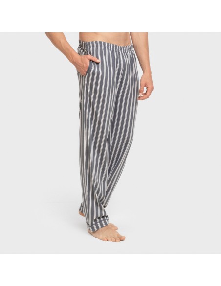 Pijama largo camisero algodón hombre Raya Marsella indigo