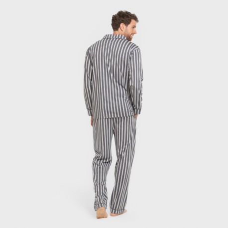 Pijama largo camisero algodón hombre Raya Marsella indigo