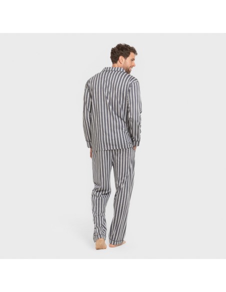 Pijama largo camisero algodón hombre Raya Marsella indigo
