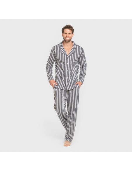 Pijama largo camisero algodón hombre Raya Marsella indigo