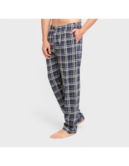 Pijama largo camisero algodón hombre Cuadro Brais azul
