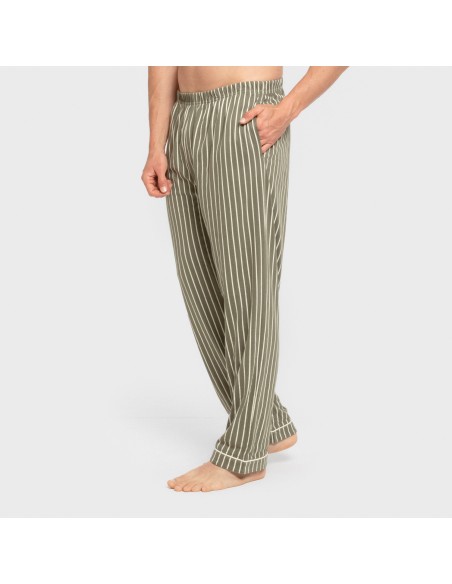 Pijama largo camisero algodón hombre Raya John verde caceria