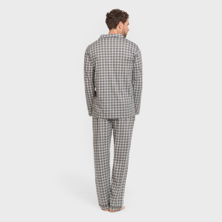 Pijama largo camisero algodón hombre Cuadro Roberto gris