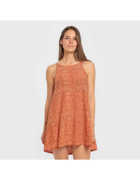 Vestido corto tirantes crepe Silda teja