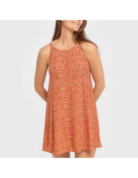 Vestido corto tirantes crepe Silda teja