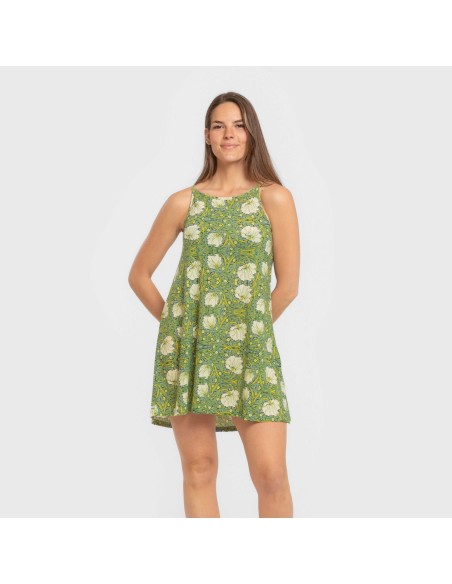 Vestido corto tirantes crepe Priya verde