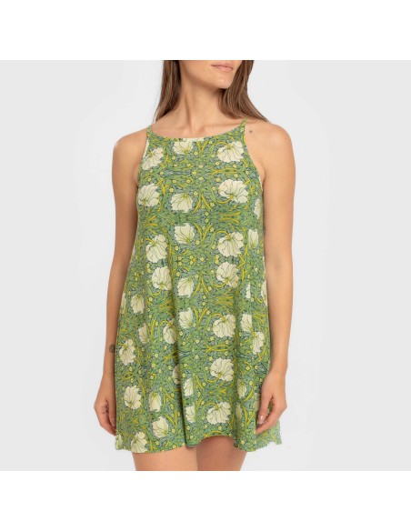 Vestido corto tirantes crepe Priya verde