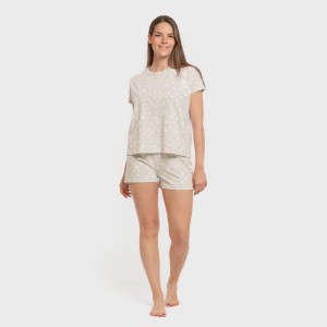 Pijama corto manga fluida algodón mujer Estrellita gris