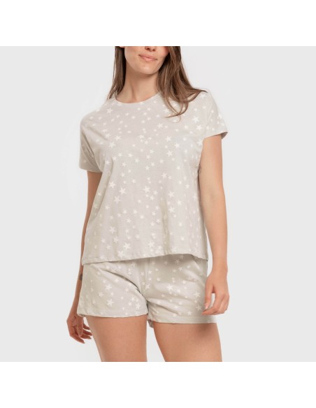 Pijama corto manga fluida algodón mujer Estrellita gris