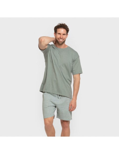 Pijama corto algodón hombre Sassy verde azulado
