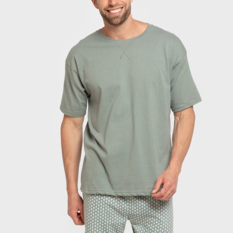 Pijama corto algodón hombre Sassy verde azulado