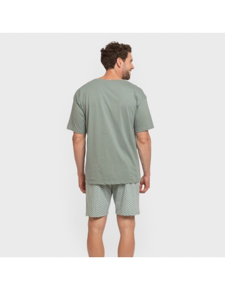 Pijama corto algodón hombre Sassy verde azulado