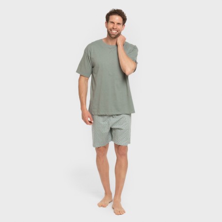 Pijama corto algodón hombre Sassy verde azulado