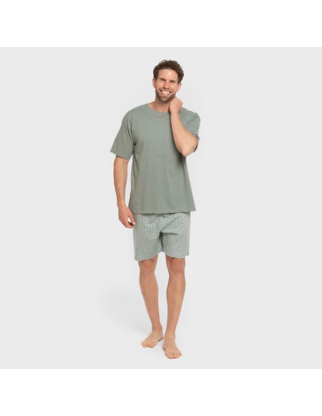 Pijama corto algodón hombre Sassy verde azulado