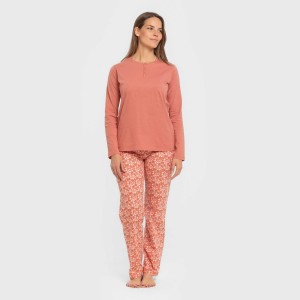 Pijama largo algodón Mesalia marsala 2