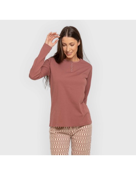 Pijama largo algodón Eucalipto malva rosa Pijama largo algodón Eucalipto malva rosa