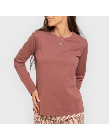 Pijama largo algodón Eucalipto malva rosa Pijama largo algodón Eucalipto malva rosa