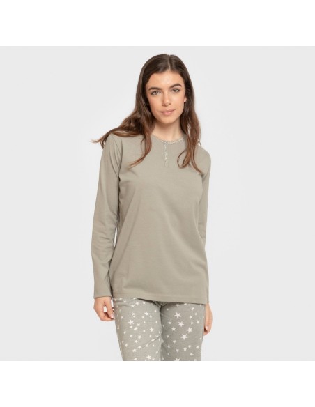 Pijama largo algodón Estrellita verde seco Pijama largo algodón Estrellita verde seco