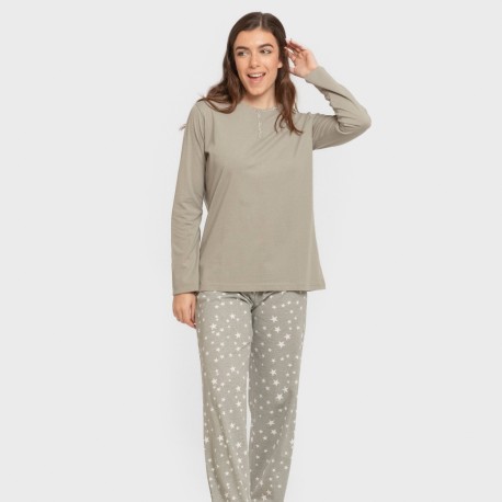 Pijama largo algodón Estrellita verde seco