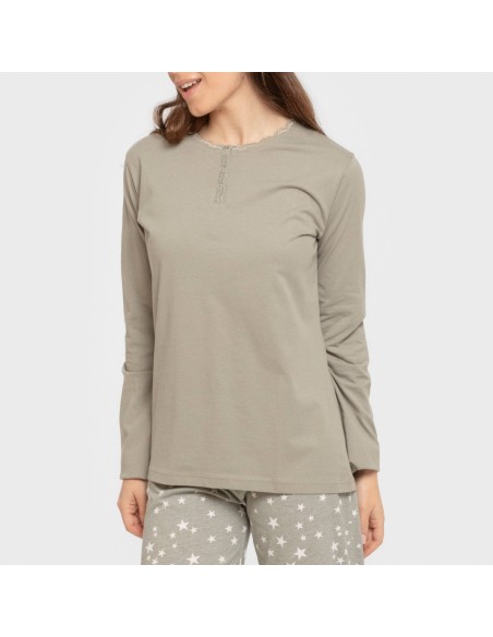 Pijama largo algodón Estrellita verde seco Pijama largo algodón Estrellita verde seco