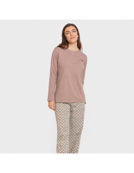 Pijama largo algodón Narciso berenjena seco