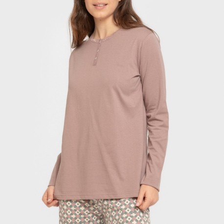 Pijama largo algodón Narciso berenjena seco